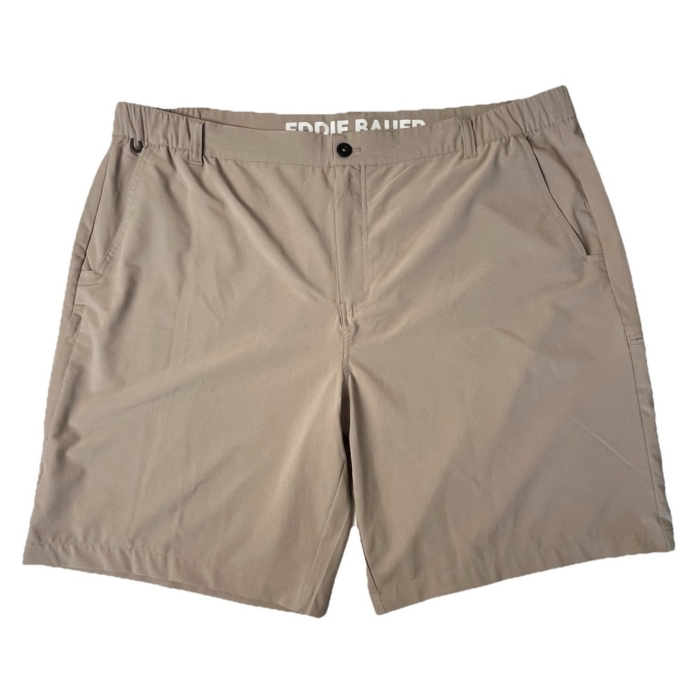 Eddie Bauer Mens‎ Tech Shorts XXL Khaki Flex Waist Four-Way Stretch UPF-30 Golf